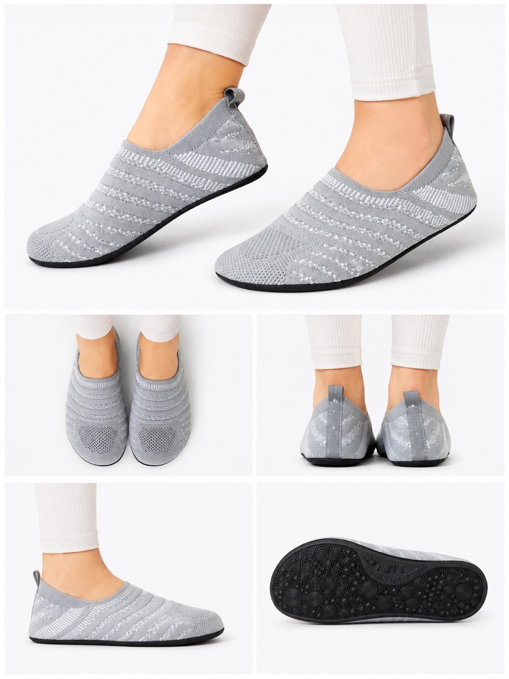 Toddler Gray Knit Slip-On Water Shoes | Non-Slip Barefoot Daycare Shoes, 23.5 cm